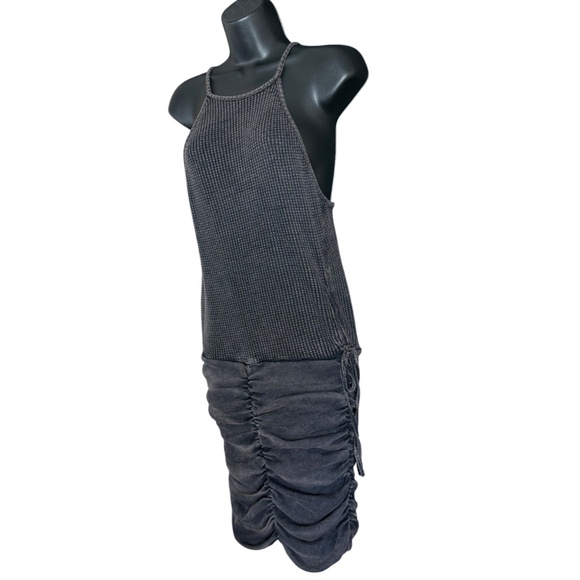 Free People FP One Charcoal Gray Katya Bodycon Ruched Thermal Ribbed Dress M - Picture 8 of 16